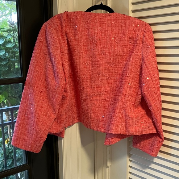 Anne Klein Coral Pink Tweed Open-Front Jacket - Picture 4 of 4